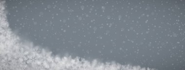 Farklı şekillerde, boyutlarda, bulanık ve şeffaf kar tanelerinin Noel arkaplanı gri arka planda