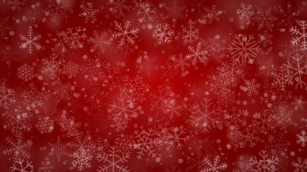 Fondo Navideño Copos Nieve Diferentes Formas Tamaños Transparencia Colores Rojos Ilustración De Stock