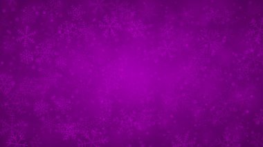 Farklı şekillerde kar tanelerinin Noel arkaplanı, boyutlar ve şeffaflık mor renklerde.