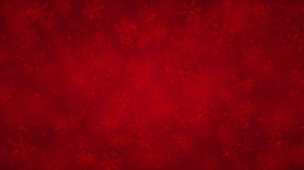 Farklı şekillerde kar tanelerinin Noel arkaplanı, boyutları ve şeffaflığı kırmızı renklerde.