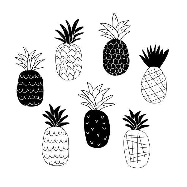 Siyah ve beyaz soyut ananas kümesi — Stok Vektör