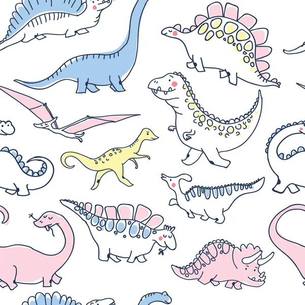 Söta dinosaurierna seamless mönster — Stock vektor