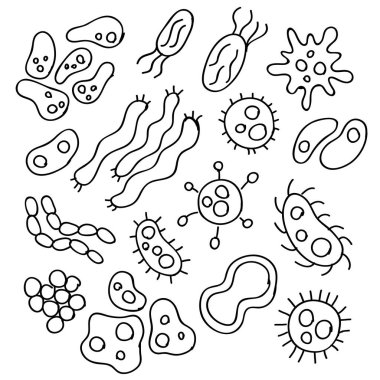 Şirin elle çizilmiş bakteri ve virüs Tema Doodles