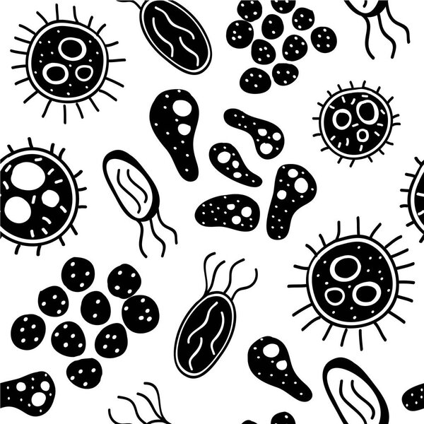 Cute Hand Drawn Bacteria seamless pattern