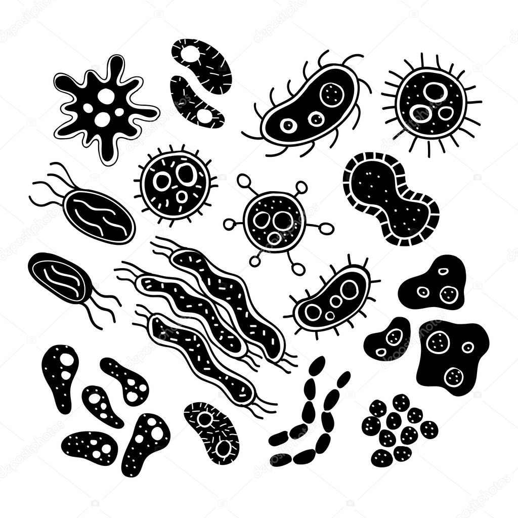 Cute Hand Drawn Bacteria And Virus Theme Doodles