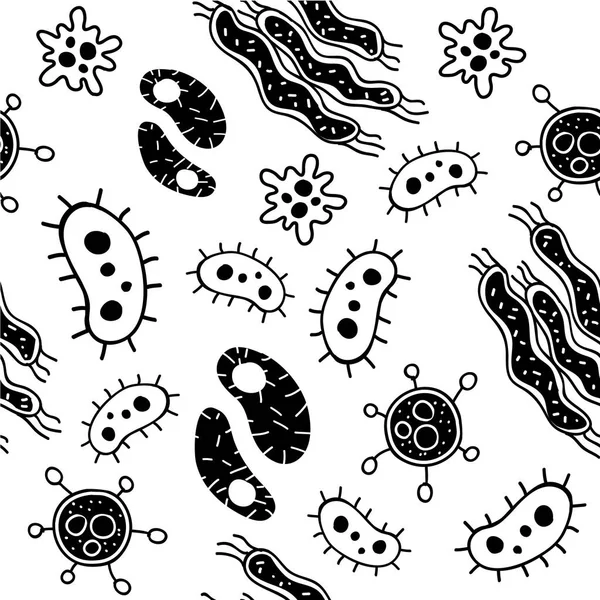 Cute Hand Drawn Bacteria seamless pattern — Stock Vector