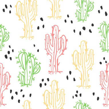 Şirin el çekilmiş kaktüsler ve succulents desen