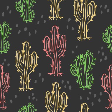 Şirin el çekilmiş kaktüsler ve succulents desen