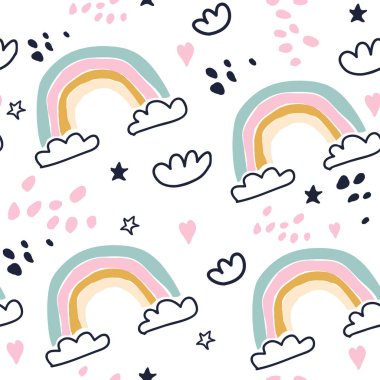 Çocuklar gökkuşağı ile çizilmiş seamless modeli el