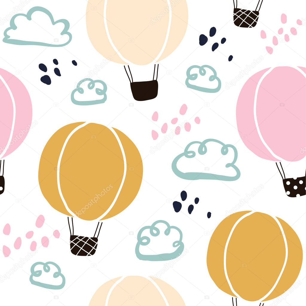 Kids hand drawn seamless pattern with balloons