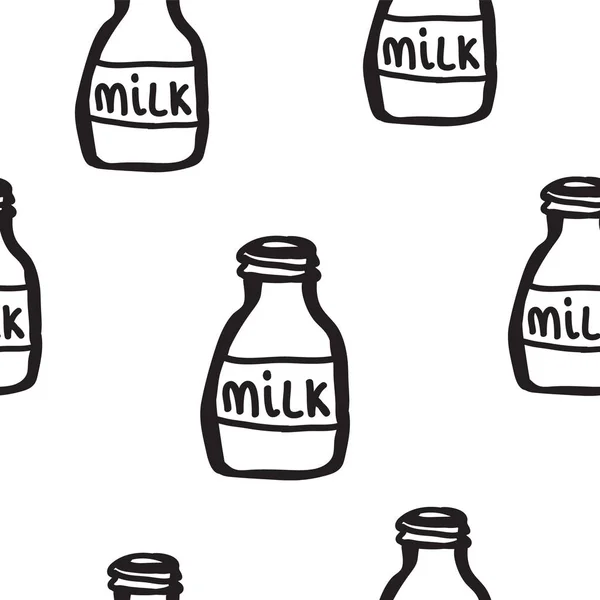 Patrón sin costura dibujado a mano con botellas de leche . — Vector de stock