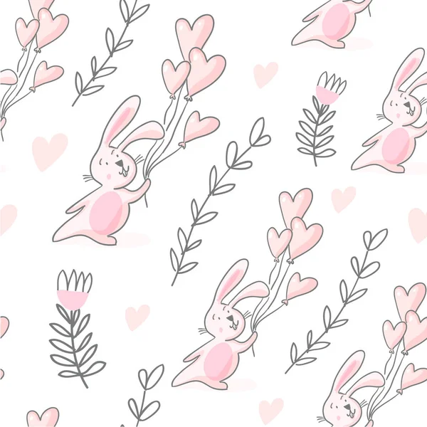 Безшовний візерунок з кроликами та серцями — стоковий вектор