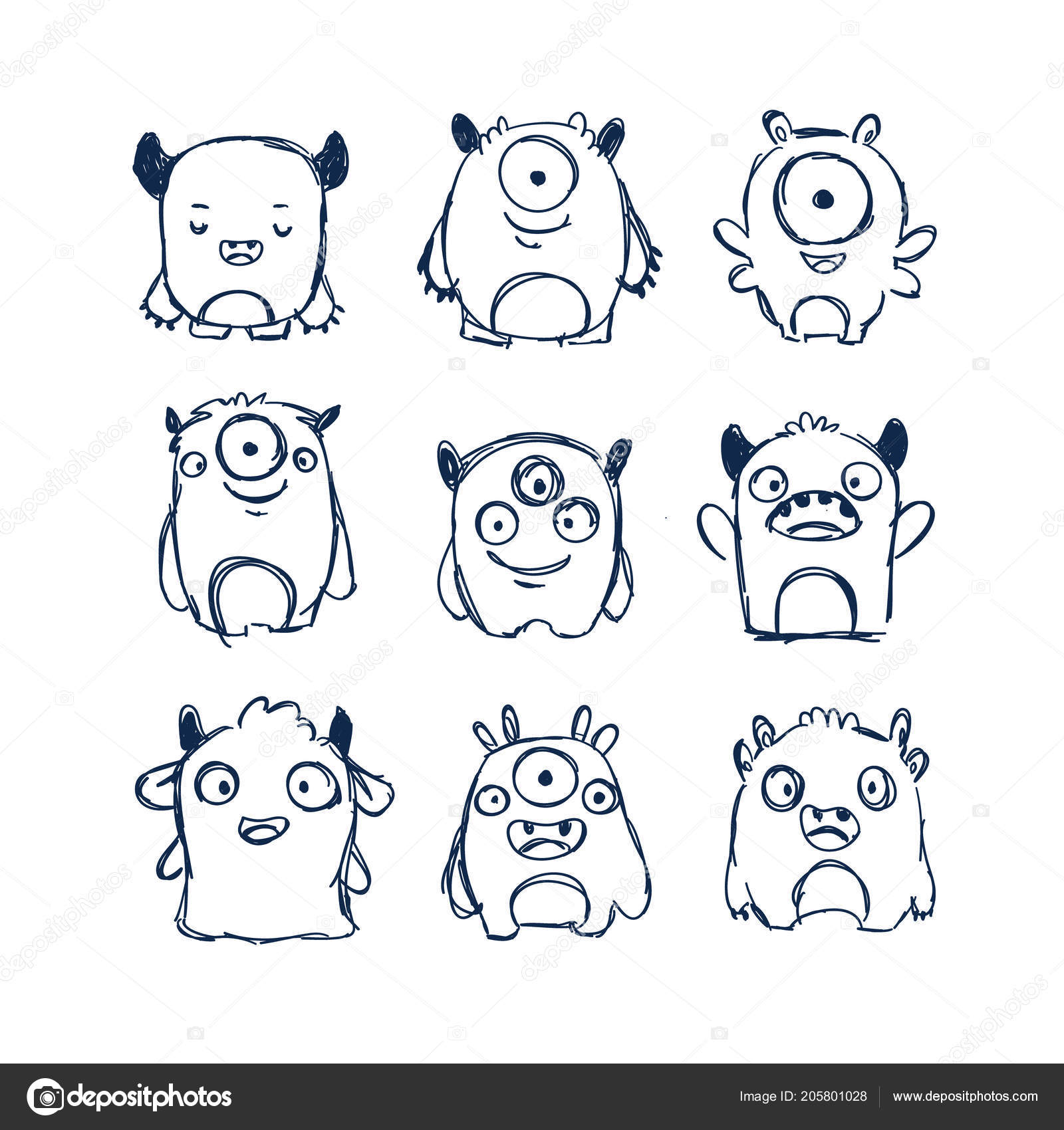 Cute Monsters Doodles Stock Vector Image By C Tvovchek 205801028