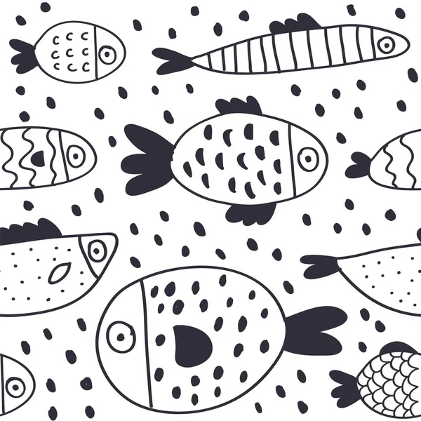 Bonito desenho animado vetor peixe sem costura padrão — Vetor de Stock