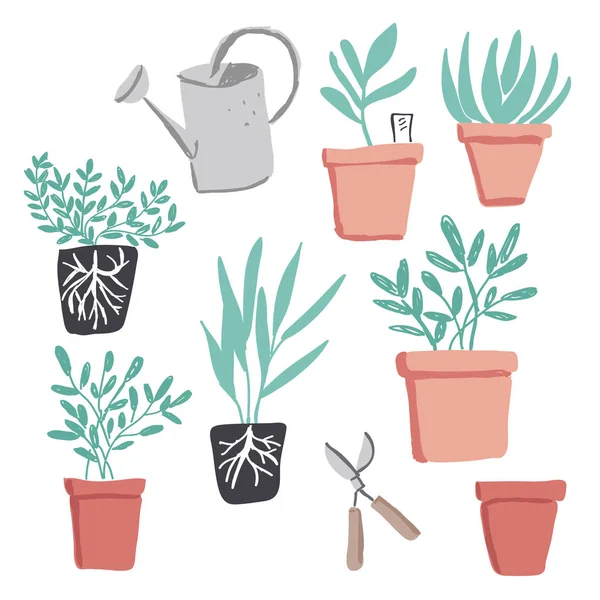 Ilustração vetorial de elementos de jardinagem — Vetor de Stock