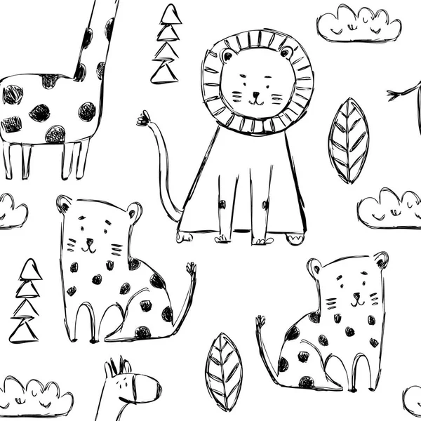 Seamless childish pattern with cute animals — Stock Vector