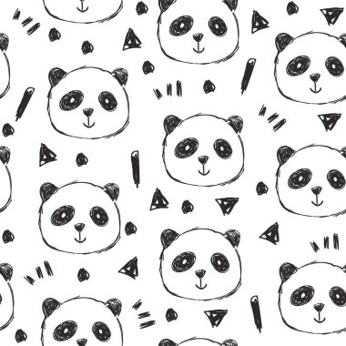Çocukça seamless modeli ile el çekilmiş pandalar