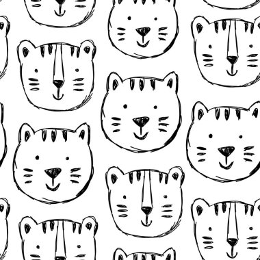 Çocukça seamless modeli ile el çekilmiş kaplanlar