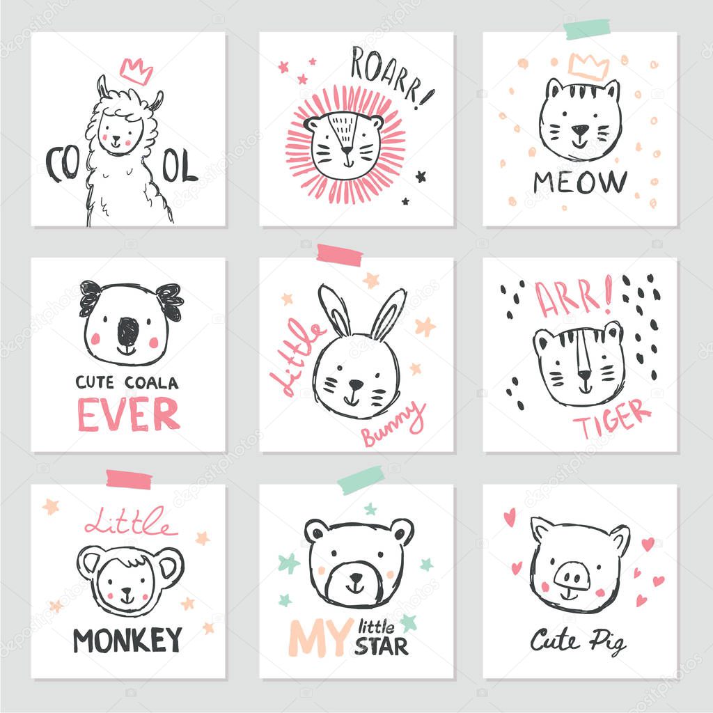 Set of Interior Posters with cute animals