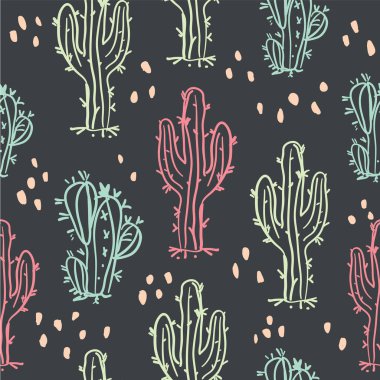 Şirin el çekilmiş kaktüsler ve succulents desen