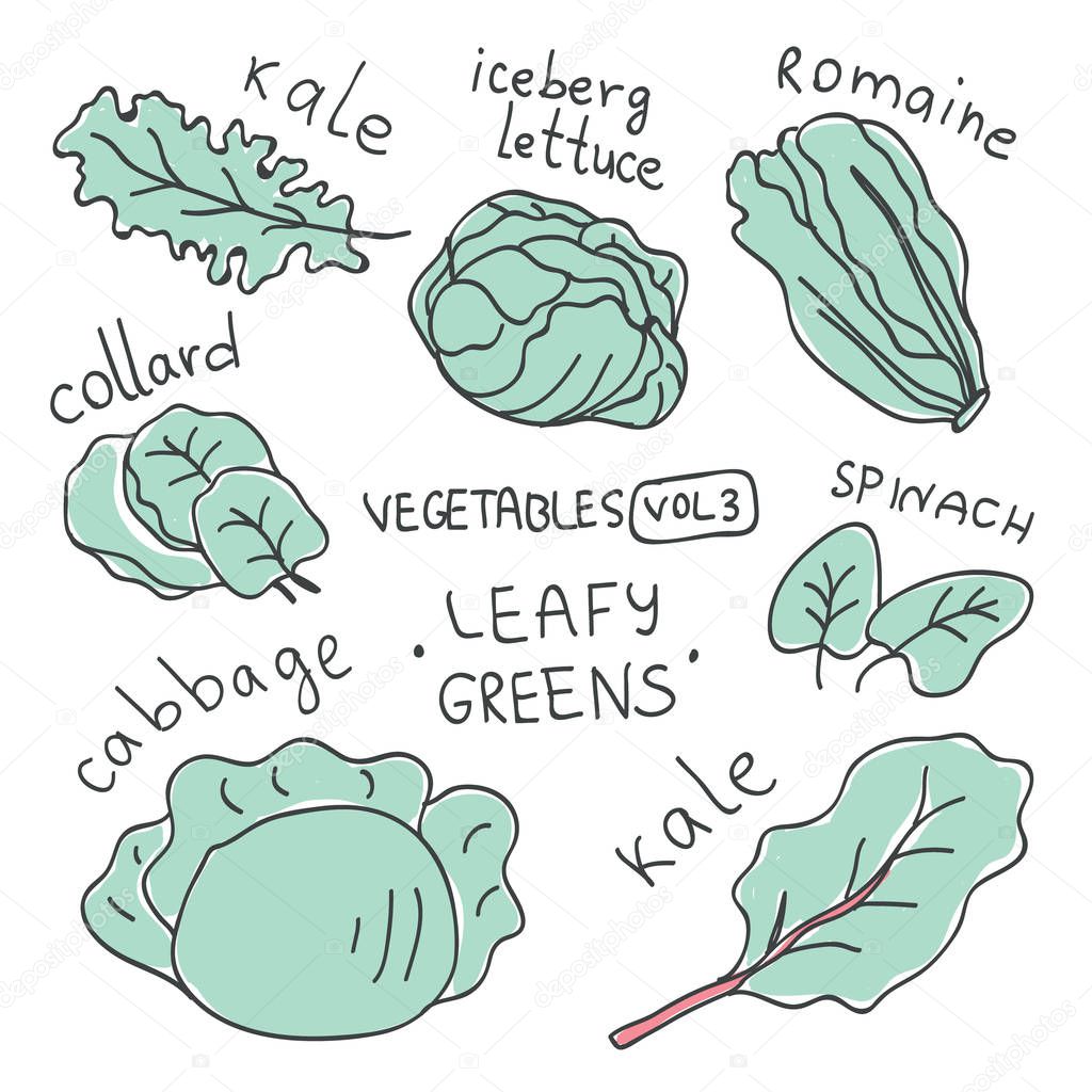 Set with hand drawn colorful doodle vegetables. Sketch style vector collection. Vegetables flat icons set