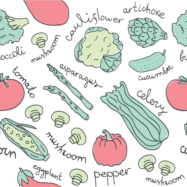 Elle çizilmiş doodle renkli sebze seamless modeli — Stok Vektör