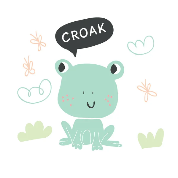 Ručně tažené roztomilý frog charakter vektorové ilustrace — Stockový vektor