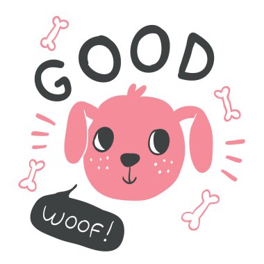 Köpek suratı illüstrasyon yazı ile el çekilmiş