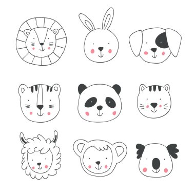 El Hayvan yüzleri illüstrasyon vektör çizimi