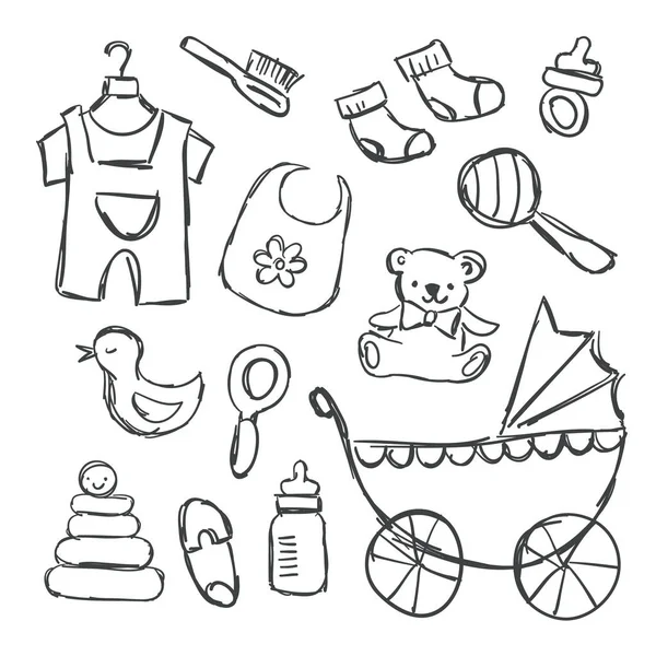 Ilustracja wektorowa baby prysznicem elementów doodles — Wektor stockowy