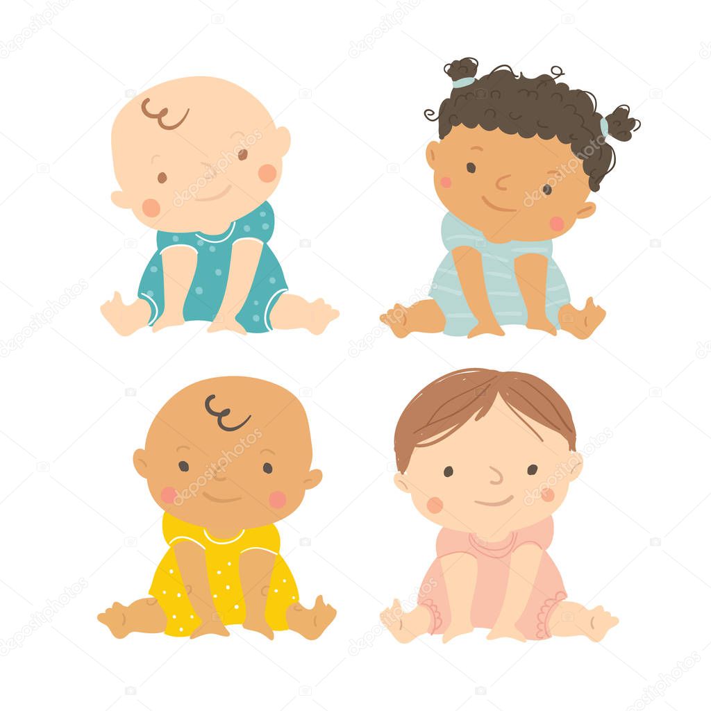 Baby vector. Multi-ethnic set of babies
