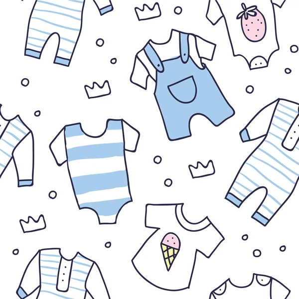 Baby sprcha bezešvé vzor baby boy oblečení — Stockový vektor