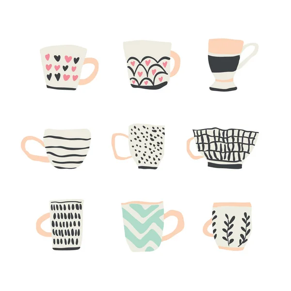 Enorme conjunto con tazas de ilustraciones de café — Vector de stock