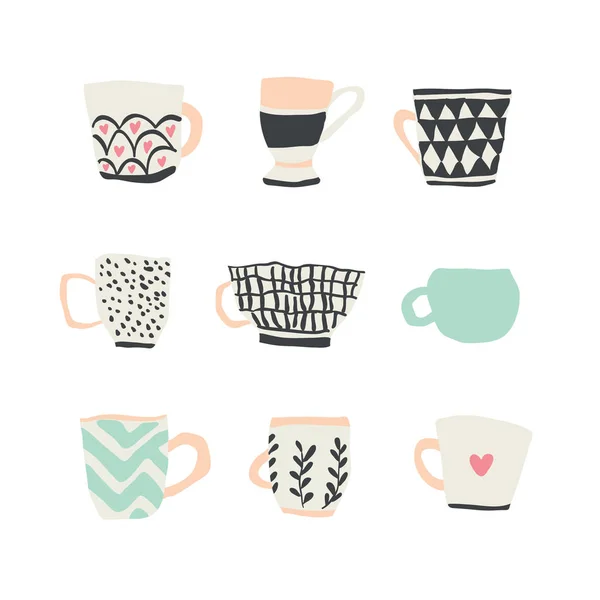 Ensemble énorme avec des tasses d'illustrations de café — Image vectorielle