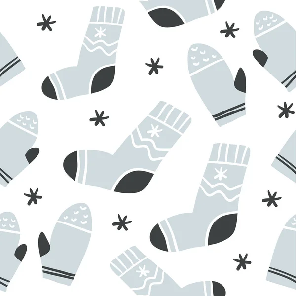 Nahtloses Muster mit niedlichen Socken und Fäustlingen — Stockvektor