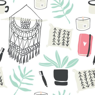 Sonbahar Kış hygge öğelerinin seamless modeli