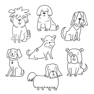 Şirin handdrawn kümesi izole illüstrasyonlar köpekler