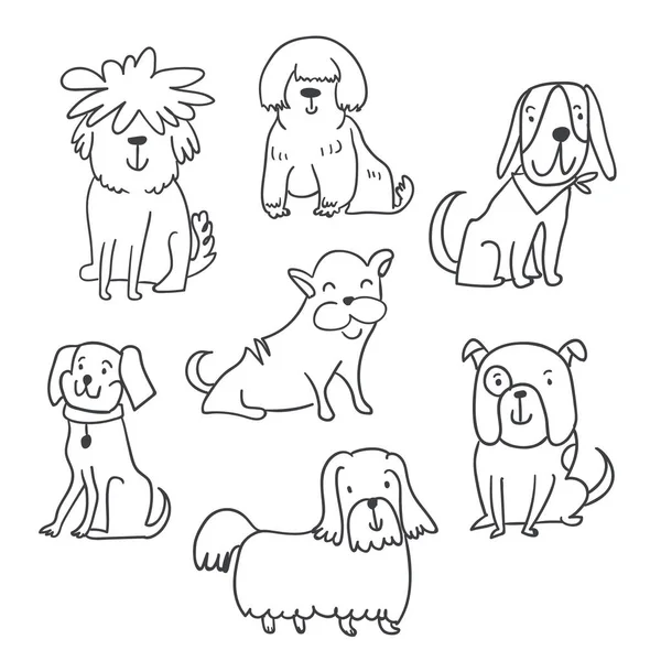 Conjunto de lindos perros dibujados a mano ilustraciones aisladas — Vector de stock