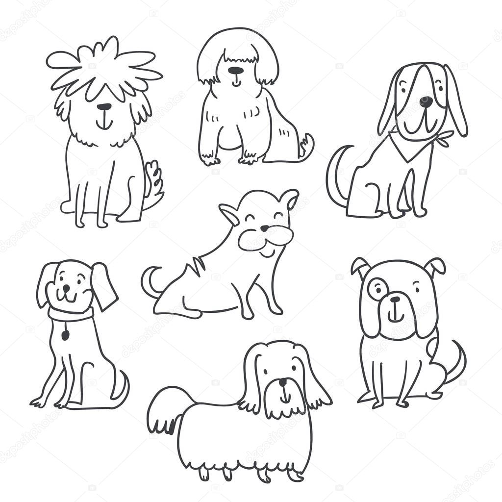 Set of cute handdrawn dogs illustrations isolated