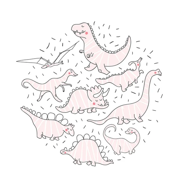 Schattig dinosaurussen doodles instellen. schattig vector dino set — Stockvector