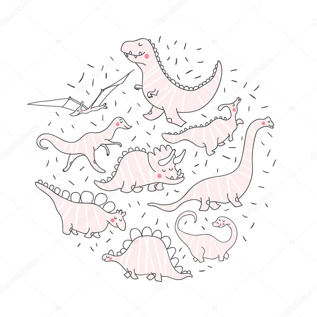 Cute dinosaurs doodles set. cute vector dino set