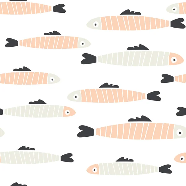 Motif sans couture dessiné à la main de sardines de poisson doodle — Image vectorielle