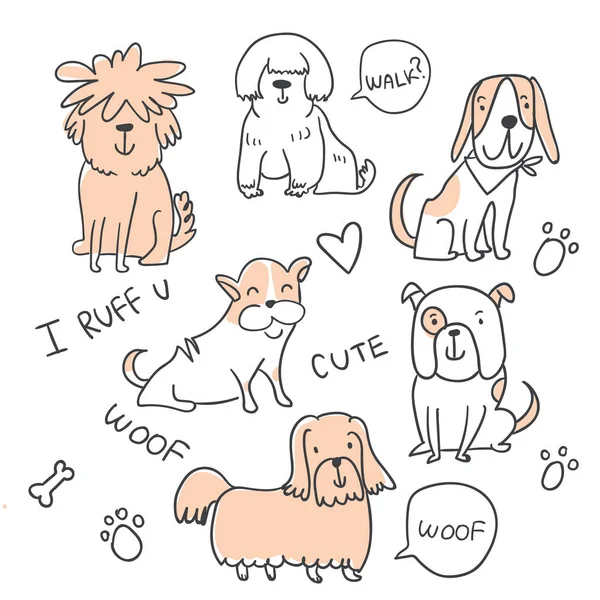 Şirin handdrawn kümesi izole illüstrasyonlar köpekler