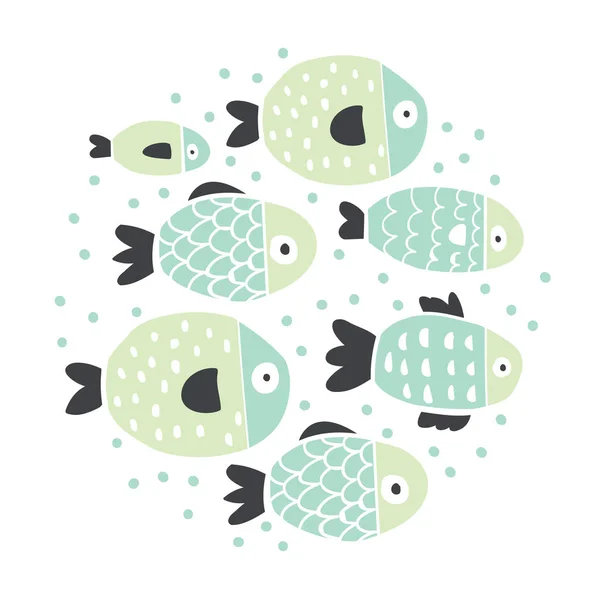 かわいい手描きの魚セットに分離ホワイト — ストックベクタ