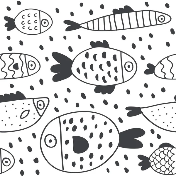 Conjunto de peixes desenhados à mão bonito isolado em branco — Vetor de Stock