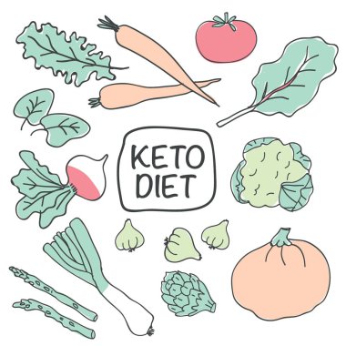 Sağlıklı keto gıda vektör çizim üzerinde beyaz