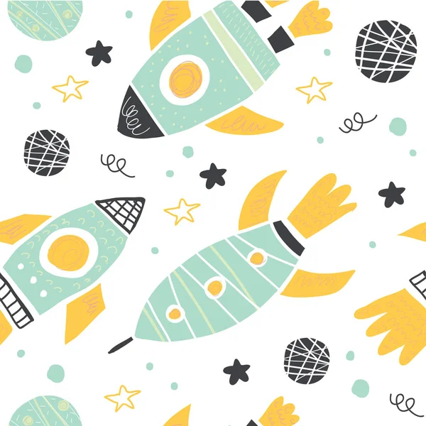 Doodle roketler ve gezegenler ile Seamless modeli