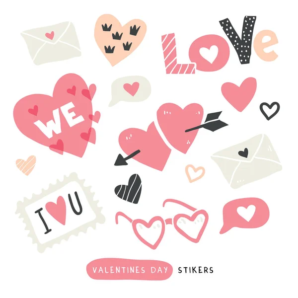 Vector pack de pegatinas de amor con corazones — Archivo Imágenes Vectoriales
