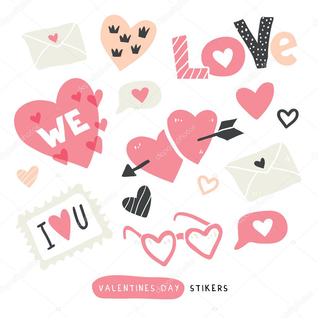 Vector pack of love stickers with hearts