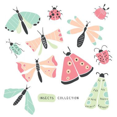 Big colorful hand drawn doodle set - insects, bugs